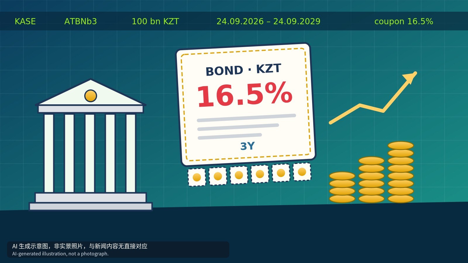 Облигации Altyn Bank, дочернего банка China CITIC Bank, на 100 млрд тенге с 8 октября торгуются на KASE: три года, купон 16,5%, спрос 106,2% от предложения